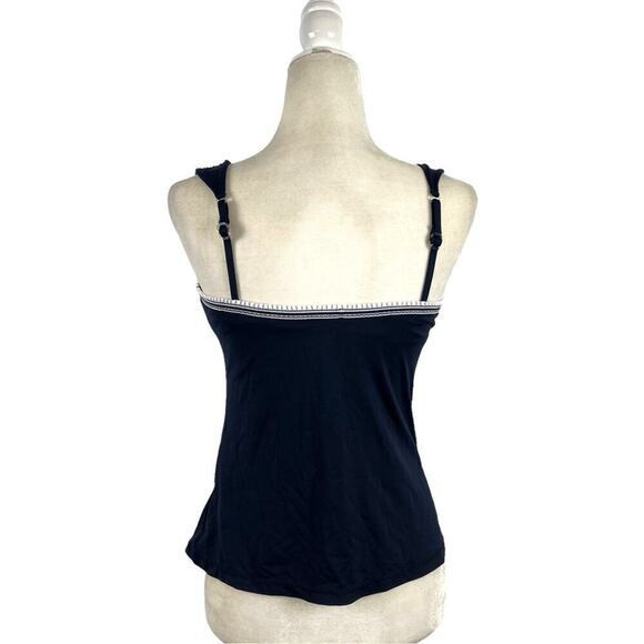 Becca Women's Size Small Floral Embroidered Crochet Strap Navy Tankini Swim Top - Picture 6 of 13